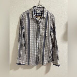 Casual Striped Button-Down Shirt in Blue and Gray